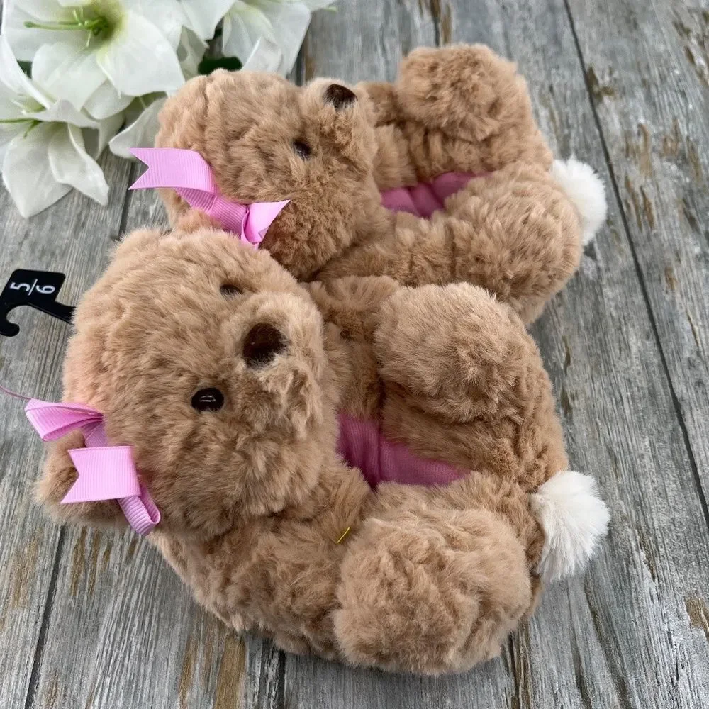 Baby Girls Plush Teddy Bear Slippers Shoes Size 5/6
